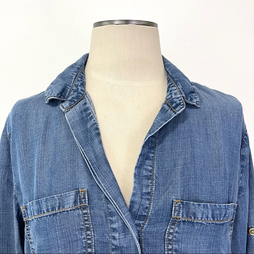Bella Dahl- Blue Chambray Split Tail Button Down … - image 2